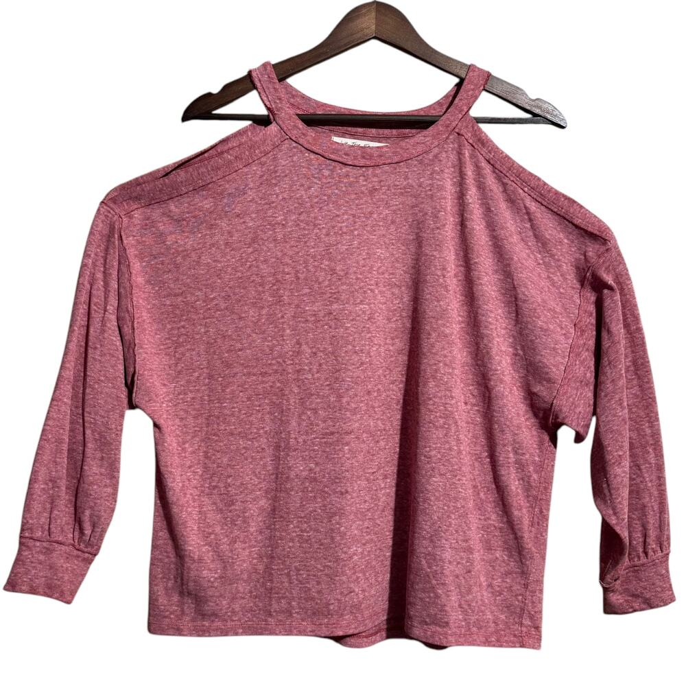 Free People We The Free Chill‎ Out Dark Red & White Cold Shoulder Top Small